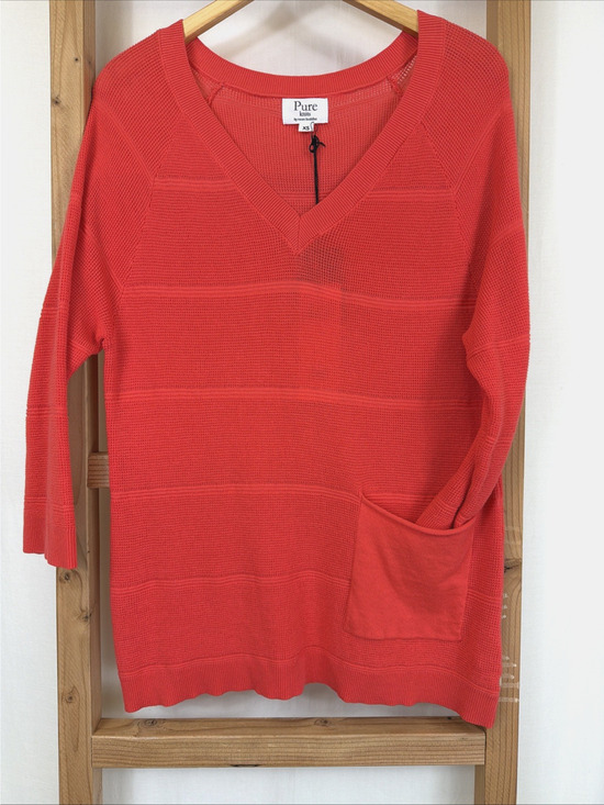 Pure Knits By Neon Buddha Sweaters - NWT Pure Knits By Neon Buddha Neon Salmon V Neck Sweater #1404 Size SM